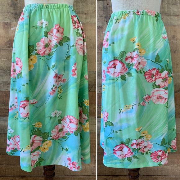 Vintage 1970’s Boho Hippie Green Floral 2 Piece Tunic Top Skirt Set Size M - Picture 5 of 10